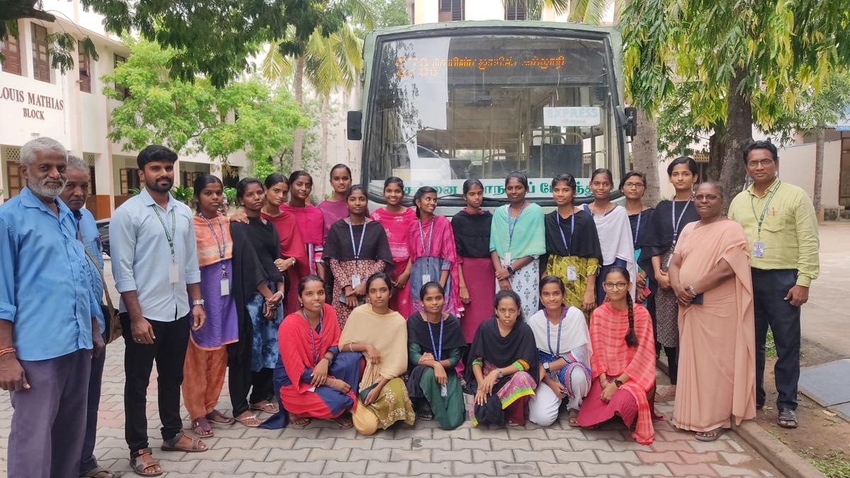 MTC ferries a small bus for students of a college for the deaf in Adyar